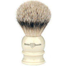 Load image into Gallery viewer, Edwin Jagger Silver Tip Badger Shaving Brush, Large, Imitation Ivory
