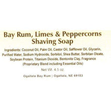 Load image into Gallery viewer, Ogallala Bay Rum, Limes &amp; Peppercorns Shaving Soap
